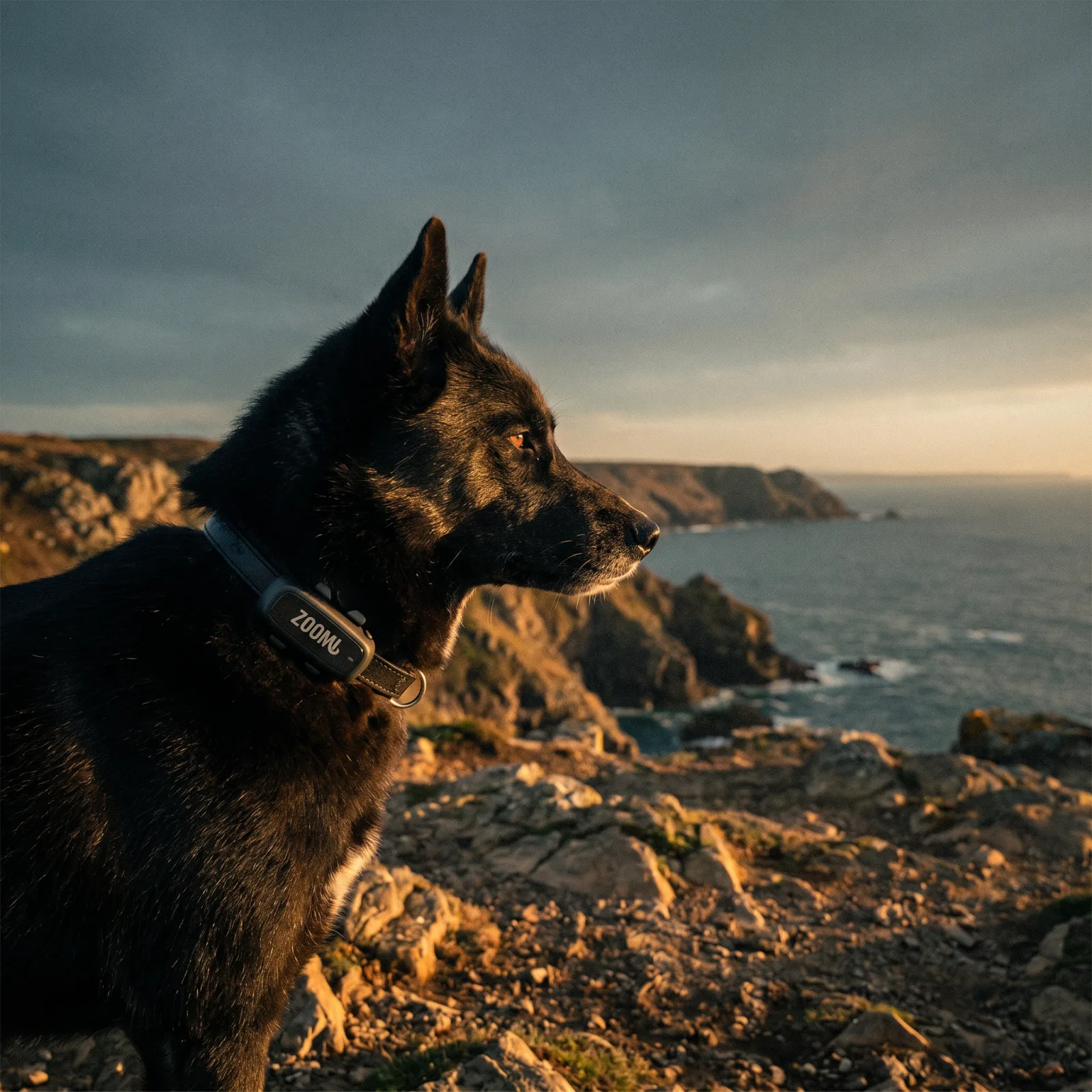Dog wearing a ZoomiTag on its collar — AirTag vs GPS tracker for dogs